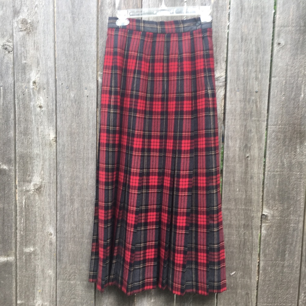 Vintage LL Bean Wool Skirt Plaid Pleated Size 6